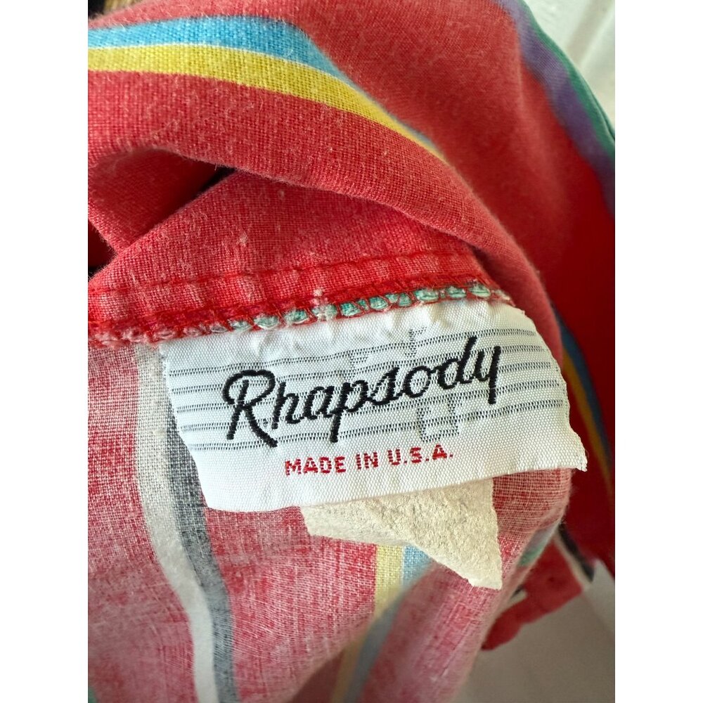 Vintage 70's Red Stripe Womens Button Blouse Cotton Blend Sz XL - Picture 5 of 13